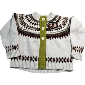 The Reeds Anthropologie Wool Cardigan M Nordic Cat Patch Green M‎ Women